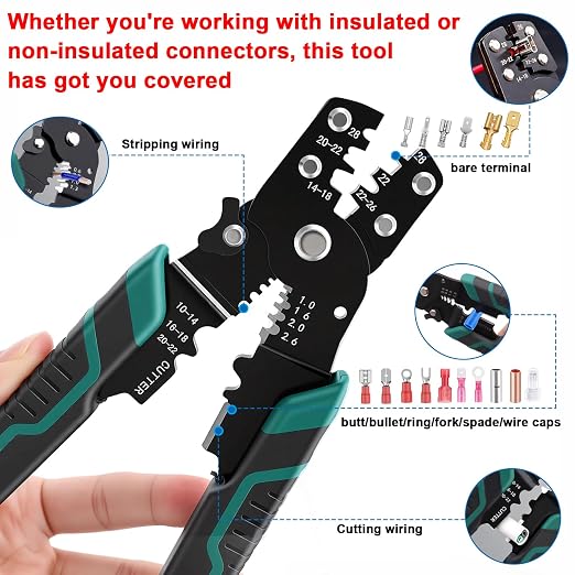 smseace 580 Pcs Closed End Crimp Connector with Crimping Tool - Closed End Crimp Caps Terminal for 22-16 AWG, 16-14 AWG, 12-10 AWG - Ideal for Automotive, Audio, and Electrical Applications