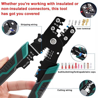 smseace 580 Pcs Closed End Crimp Connector with Crimping Tool - Closed End Crimp Caps Terminal for 22-16 AWG, 16-14 AWG, 12-10 AWG - Ideal for Automotive, Audio, and Electrical Applications