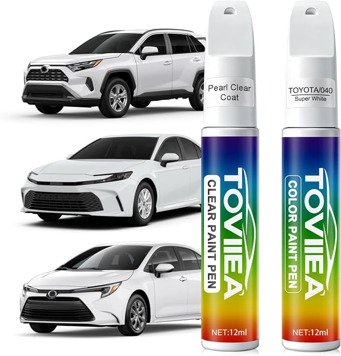 Super White(040) Touch Up Paint Compatible with TOYOTA,2-In-1 Car Scratch Remover Pen,Car Paint Scratch Repair Kit for Scratches,Chips & Nicks,2-PCS SET