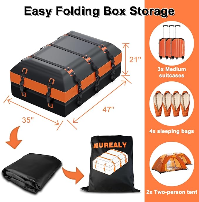 20 Cubic Feet Roof Cargo Bag - Heavy Duty Waterproof Car Top Carrier with 840D PVC, Anti-Slip Mat, 6 Door Hooks, Luggage Lock, for SUV Truck Minivan Without Rack
