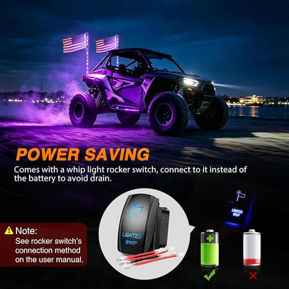 Nilight LED Whip Light 2PC 4FT Spiral RGB Antenna Whips with Spring Base, App/Remote Control DIY Chasing Patterns Brake & Reverse Turn Signal Lights for Side by Side ATV UTV RZR Can-Am Buggy Jeep