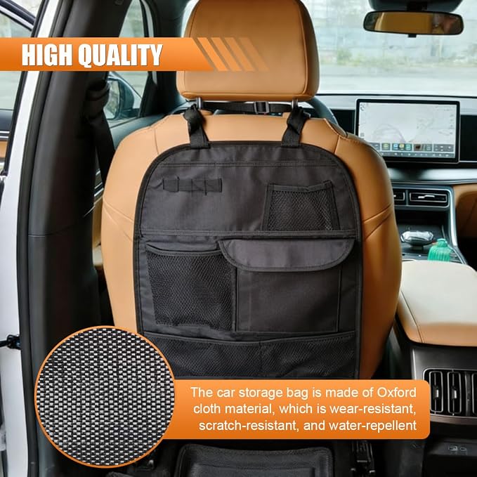 Car Backseat Organizer with 7 Storage Pockets, Waterproof Auto Seat Back Protector Kick Mat for Kids Toddlers, Large Capacity Universal Travel Accessories, Keep Vehicles Organized & Tidy (2PCS)
