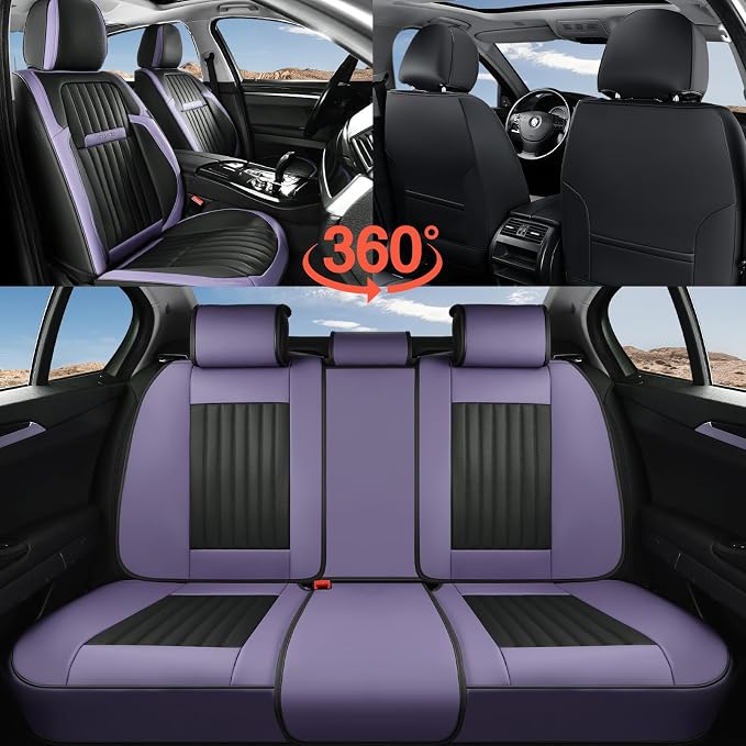 Coverado Car Seat Covers Front Seats, Seat Covers for Cars, Car Seat Protector, 2-Pack Car Seat Cushion Nappa Leather, Waterproof Seat Covers Carseat Cover Universal Fit for Most Cars(Purple&Black)