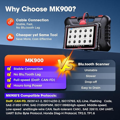 Autel MaxiCOM MK900 Bidirectional Scanner: 2026 Up of MaxiCheck MX808S MK808S, Work as MK900-BT MK900BT MX900 OBD2 Diagnostic Tool w/ 3000+ Active Test, 40+ Service, CAN-FD&DOIP, All System, FCA 11 OS