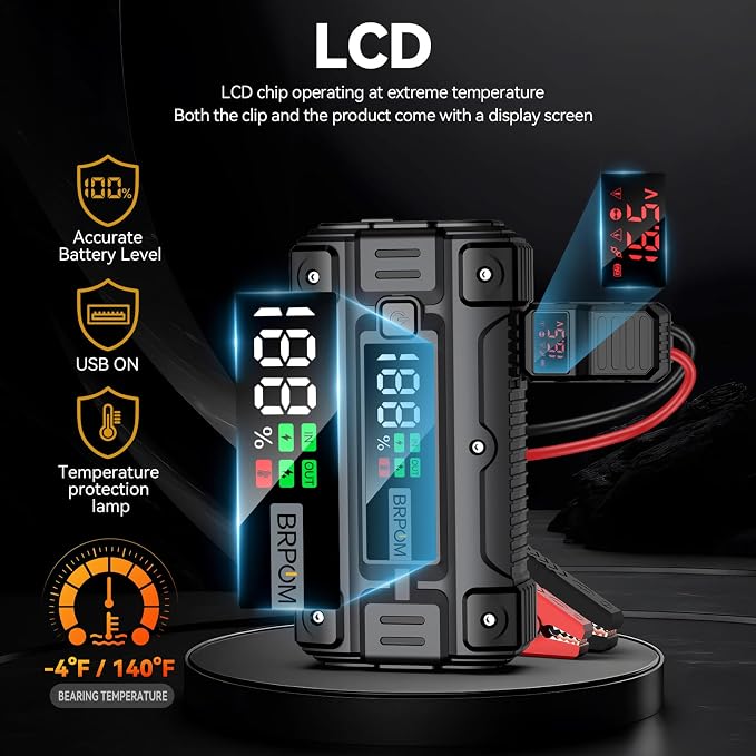 Car Jump Starter, 8000A Peak (Up to All Gas or 10.0L Diesel Engine, 50 Times) 12V Auto Booster Battery Charger Jump Box with Quick Charger Smart Jump Cables with LED Screen