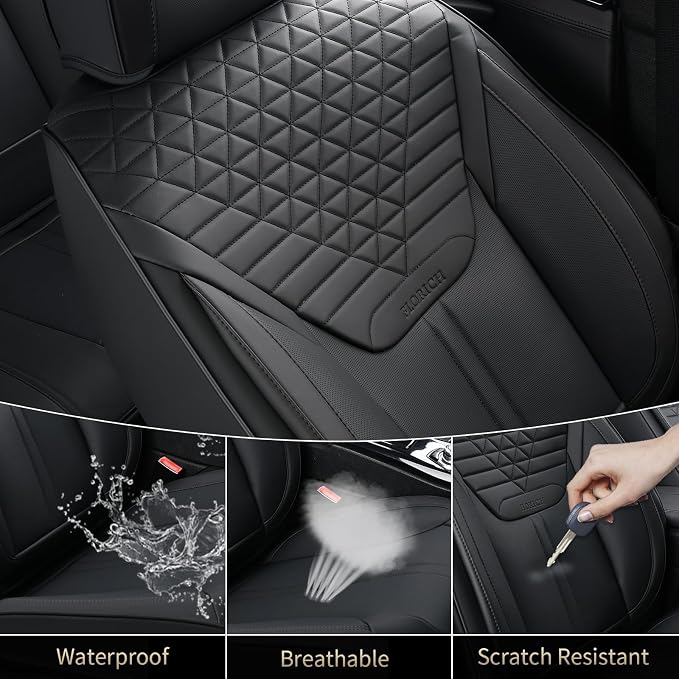 FLORICH Car Seat Covers for Front Seats, Universal Seat Cushion 2 Seats, Car Seat Protector Waterproof, Premium Leather Automotive Seat Covers for Most Cars, Sedans, SUVs, and Trucks-Black