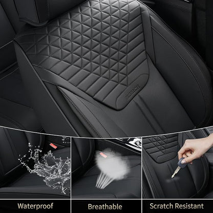 FLORICH Car Seat Covers for Front Seats, Universal Seat Cushion 2 Seats, Car Seat Protector Waterproof, Premium Leather Automotive Seat Covers for Most Cars, Sedans, SUVs, and Trucks-Black