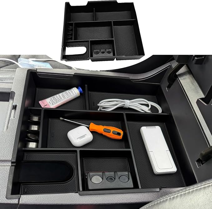 Zxiaochun Center Console Organizer Compatible with Toyota Tundra 2014 2015 2016 2017 2018 2019 2020 2021 Accessories, Insert Plastic Armrest Storage Box Tray with Non-Slip Inserts - Black
