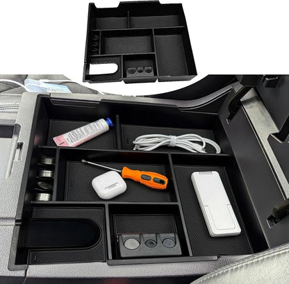 Zxiaochun Center Console Organizer Compatible with Toyota Tundra 2014 2015 2016 2017 2018 2019 2020 2021 Accessories, Insert Plastic Armrest Storage Box Tray with Non-Slip Inserts - Black