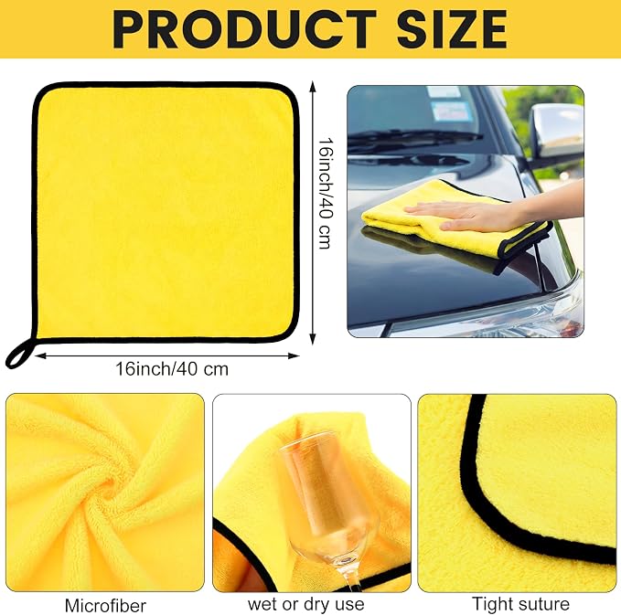 Tallew 60 Pcs Microfiber Towels: 16"x16" Microfiber Drying Towels Bulk Micro Fiber Car Cleaning Cloth for Cars Drying Washing Polishing Cleaning Household Supplies (Black,Yellow)