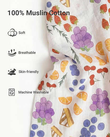 Rquite Car Seat Cover Baby for Girls Boys, 100% Muslin Cotton Infant Carseat Canopy, Soft Breathable Stroller Sun Shade & Newborn Shower Gift, Large Size Universal Fit Summer, Hot & Warm Weather