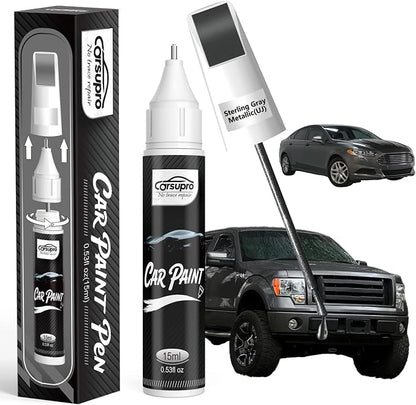 Sterling Gray Metallic(UJ) for Ford Touch Up Paint Pen, 2 in 1 Car Scratch Remover with Pen Tip and Brush, Precise Color Match for Car Paint Scratch Repair, Quickly and Easily Fix Chips and Nicks