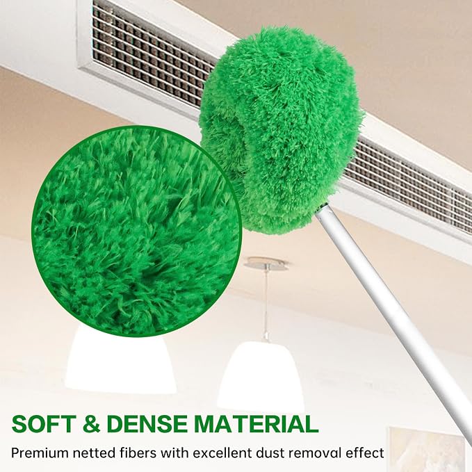 Ceiling Fan Cleaner Duster Reusable Microfiber Ceiling Fan Blade Cleaner Removable Duster with Extension Pole Adjusts 13 to 49.7 Inch for Cleaning Walls Bookshelves Furniture Door Window Top (Green)