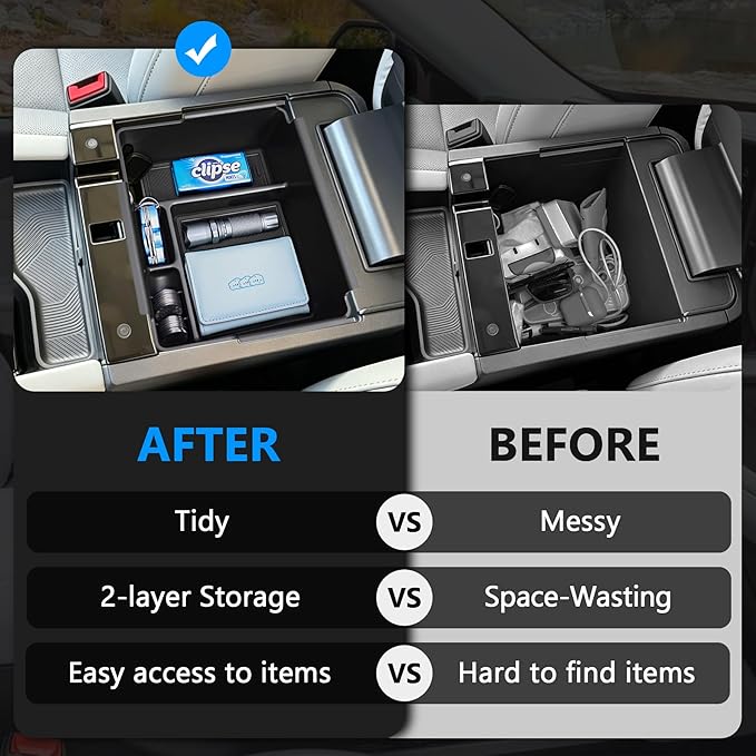 TOPINSTALL 2026 Upgraded Console Tray Compatible with 2026 Ford Explorer Accessories, Deep Armrest Storage Box Center Console Organizer Tray with Coin Holder & Non-Slip Mats, Black Trim