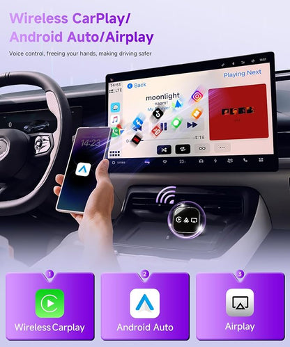 3-in-1 Mini Wireless CarPlay Adapter(2025 Upgraded)-Built-in Wired Carplay Android Auto Airplay,Plug&Play,Fast Auto-Reconnect,BT 5.0,USB/Type-C,iOS10+&Android 11+,5G WiFi(Black)