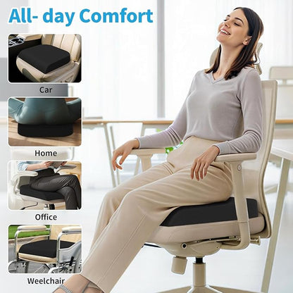 TranquilRelax 2XL Seat Cushion, Memory Foam Cushion for Long Sitting Hours on Office Chair, Car Seat, Non-Slip Chair Pad for Sciatica, Coccyx, Tailbone Pain Relief & Post-Surgery Recovery (Black)