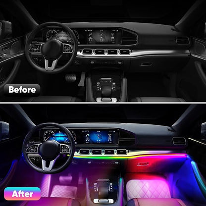 5 in 1 Acrylic LED Lights for Car, RGB Ambient Lighting Car LED Lights Interior with 16 Million Colors, Music Sync,App & USB & Remote Control Interior Car Lights for Dashboard Decorations.