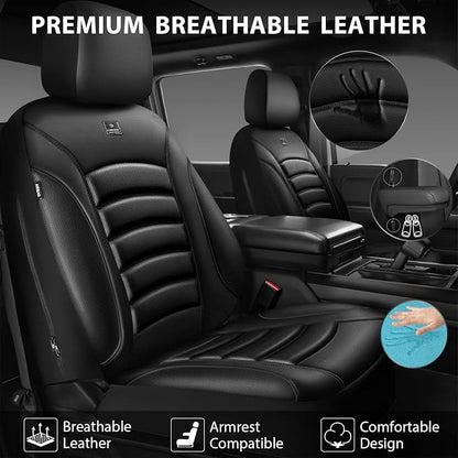CAR PASS 3D Foam PU Leather Car Seat Covers, Universal Seat Covers Full Sets for Trucks SUV Sedan Automotive Seat Covers Armrest Airbag Compatible Waterproof Comfortable Faux Nappa Leather Pure Black