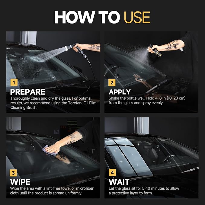 Toretark Car Ceramic Glass Coating Spray,Automotive Windshield Rain Repellent Glass Polish Protect, Long-Lasting Quick Dry Coat (3.38 fl oz +Towel)
