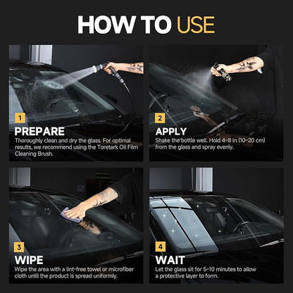 Toretark Car Ceramic Glass Coating Spray,Automotive Windshield Rain Repellent Glass Polish Protect, Long-Lasting Quick Dry Coat (3.38 fl oz +Towel)