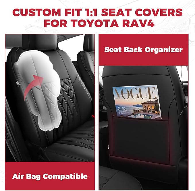 FREESOO Custom Seat Covers for Toyota RAV4 2013 2014 2015 2016 2017 2018, RAV4 Leather Car Seat Covers Interior, RAV 4 SUV Accessories Full Set LE XLE Limited SE Platinum Adventure(No Hybrid), Black