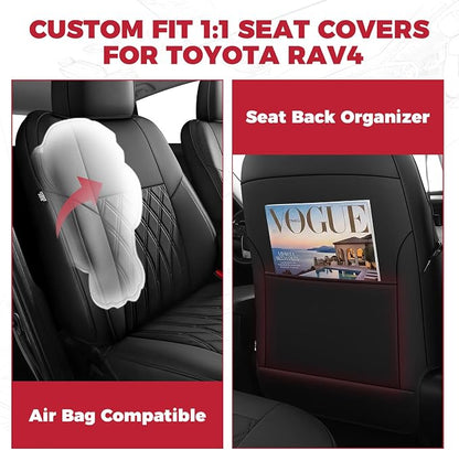 FREESOO Custom Seat Covers for Toyota RAV4 2013 2014 2015 2016 2017 2018, RAV4 Leather Car Seat Covers Interior, RAV 4 SUV Accessories Full Set LE XLE Limited SE Platinum Adventure(No Hybrid), Black