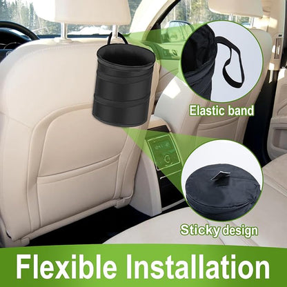ecocstm 2 PCS Car Trash Can, Collapsible Pop-up Car Garbages Can, Car Accessories Portable Garbage Bin with Elastic Band, Waterproof Small Garbage Can for Back Seat Front Seat, for Outdoor Traveling