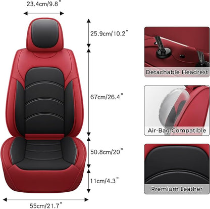 otoez Car Seat Covers Full Set, 5 Seats Waterproof Universal Leather Seat Cover for Cars, Front Rear Automotive Interior Protectors Full Coverage for Most Cars Sedens Trucks SUVs, Black+Red