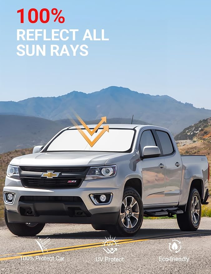 Proadsy 2026 Upgrade Front Windshield Sun Shade Foldable Sunshade Protector Custom Fit 2015-2022 Colorado Pickup Truck Accessories