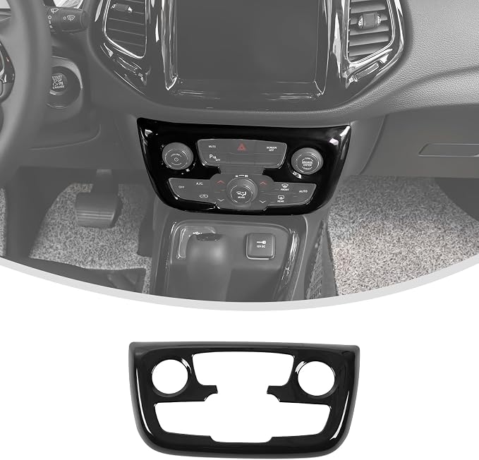 Linskip Climate Control Accent Trim Compatible with 2017 2018 2019 2020 2021 Jeep Compass, Control Panel Cover for Jeep Compass Interior Accessories(Gloss Black)