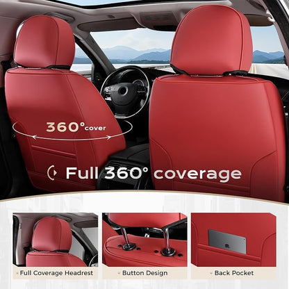Coverado Seat Covers, Front and Back Seat Covers for Cars, Car Seat Cover, Car Seat Protector Waterproof, Car Seat Cushion Faux Leather, Seat Covers Carseat Cover Universal Fit for Most Cars Red&Black