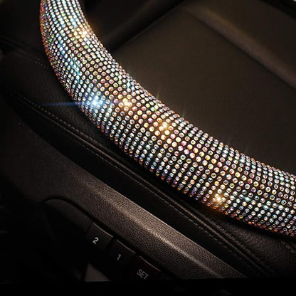 Car Sparkly Steering Wheel Cover Bedazzled for Women Girls, Large Size 15 1/2''-16'' inch Colorful Bling Anti-Slip Wheel Protector, Black