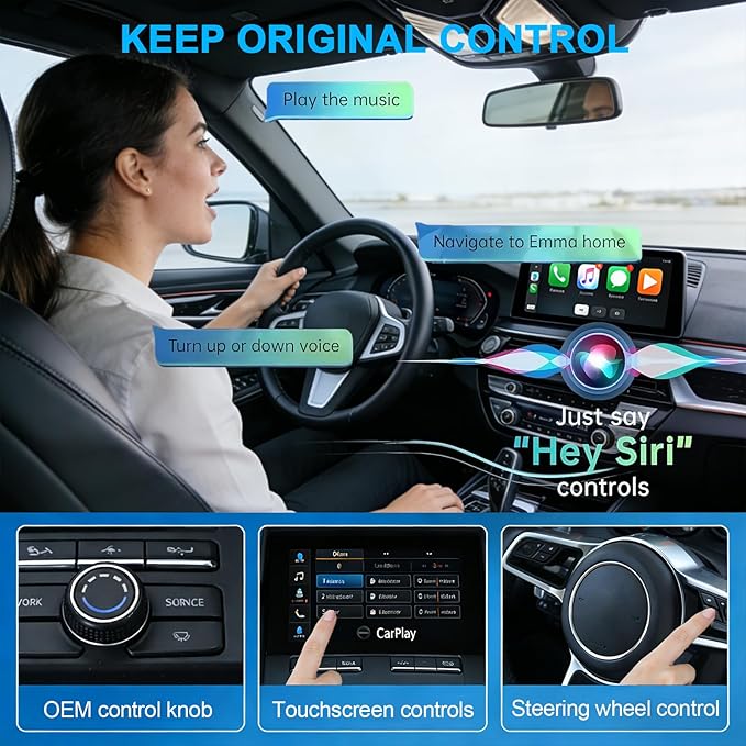 Wireless CarPlay Adapter for Apple iPhone iOS 10+Android Carlife: Plug and Play, Stable Connection Without delay-Wired to Wireless