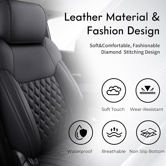 Huidasource Tacoma Front Seat Covers Fit for Toyota Tacoma 2024-2026 All Cab SR, SR5, Limited, TRD Sport/Off-Road,Trailhunter Front Row, 360° Full-wrap Leather Car Seat Cover (Front Pair/Black)