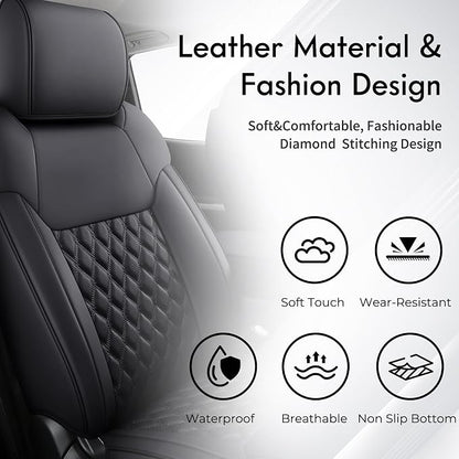 Huidasource Tacoma Front Seat Covers Fit for Toyota Tacoma 2024-2026 All Cab SR, SR5, Limited, TRD Sport/Off-Road,Trailhunter Front Row, 360° Full-wrap Leather Car Seat Cover (Front Pair/Black)