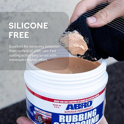 ABRO Rubbing Compound 10 oz, 2 Pack — Fast-Cut Car Scratch Remover & Buffing Compound for Oxidation, Scuffs, Swirl Marks, Dull Paint & Auto Detailing