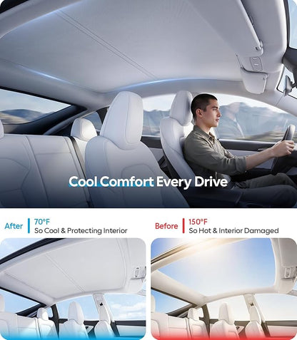 Wigoo Tesla Model Y Sunshade Roof [Never Sag, Nano Ice-Crystal Coatings] 3-Gen Heat Insulation Glass Roof Sun Shade, Accessories for Tesla Model Y 2020~2025, Tesla Interior Gray