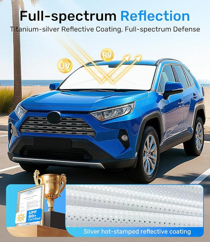 Zanch Upgrade Windshield Sun Shade, Custom Fit for Toyota RAV4 2019-2025 [Titanium-Silver Reflective Coating] Blocks 99% UV & Heat, Sunshade Umbrella for RAV4 2019 2020 2021 2022 2023 2024 2025