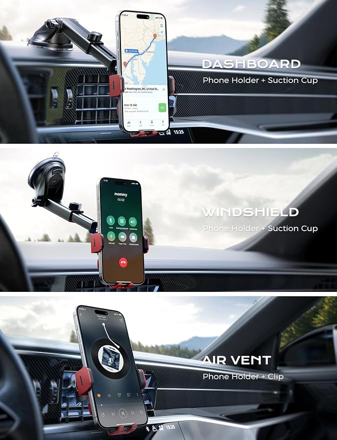 Wireless Car Charger, 15W Fast Charging Auto Clamping Car Charger Phone Mount Phone Holder fit for iPhone 15 14 13 12 11 Pro Max Xs, Samsung Galaxy S24 Ultra S23 S22 S21, S20, S10+, Red