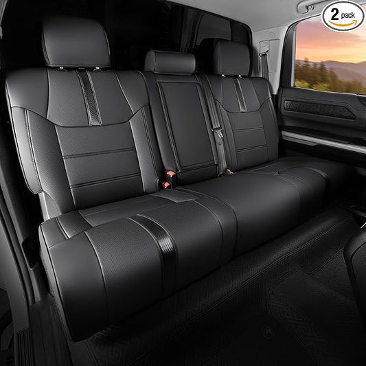 DrCarNow Super Cover Rear Seat Covers for Toyota Tundra 2014–2021 CrewMax (Rear Seats Only), Full Coverage Leather Seat Protectors for Tundra with Carbon Fiber, Truck Pickup Interior Accessories