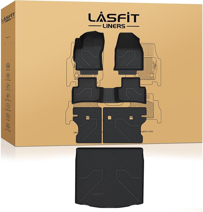 LASFIT Floor Mats for Toyota Corolla Cross 2026 2025 2024 2023 2022 (Gas AWD) & Cargo Mats & Backrest, Precision-Trimmed TPE All Weather Protection Floor Liners Trunk Mats, Full Set, Black