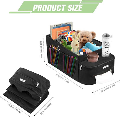FUNNy elf Passenger Seat Organizer, Collapsible Car Storage with Partitions & 4 Cup Holders for Front or Back Seat