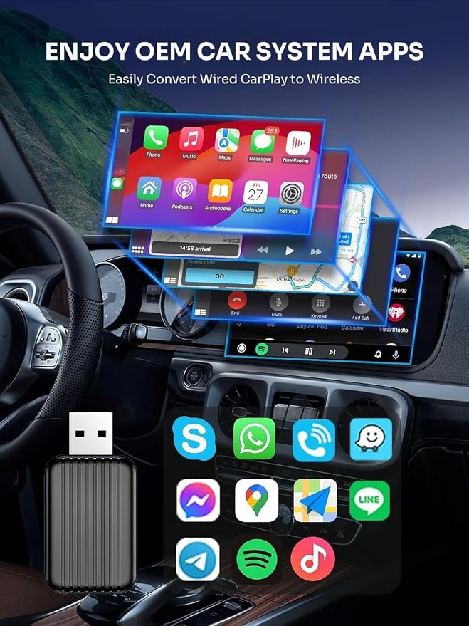 Wireless Carplay Adapter for Apple iPhone: 2025 Upgraded Mini Car Play Dongle Convert Factory Wired to Wireless - Stable Control & No Delay USB Carplay Adapter for Cars from 2016 & iOS 10+