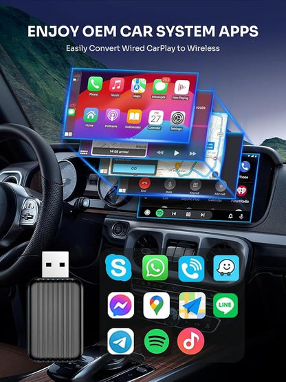 Wireless Carplay Adapter for Apple iPhone: 2025 Upgraded Mini Car Play Dongle Convert Factory Wired to Wireless - Stable Control & No Delay USB Carplay Adapter for Cars from 2016 & iOS 10+