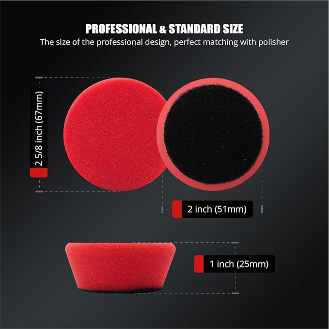 SPTA Red T10 Mini Ultra-Fine Finishing Foam Polishing Pads, 5Pcs 2inch/50mm Sponge Polishing Buffing Pads, Car Foam Detail Polishing Pad Kit for Car Detail Polishing, Small Area Polishing -FPTSS2R