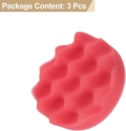 HARFINGTON 3pcs Buffing Sponge Pads 4" Polishing Wheel Waffle Finishing Grip Pad Car Buffer Polisher with Hook and Loop Back for Car Detailing Polishing Waxing, Red