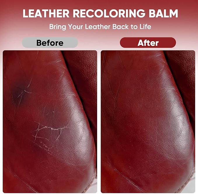 Leather Recoloring Balm - Scratch Repair & Color Restore Kit for Faded Leather, Leather Couch & Car Seats - 10OZ Leather Restorer Balm for Furniture, Auto Interior, Vinyl, Accessories (Maroon)