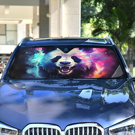 Windshield Sun Shade Panda Galaxy Front Window Block UV Shades Visor Reflective Retractable for Car SUV Trucks