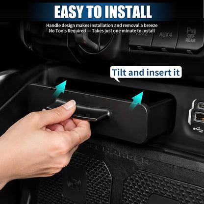 Center Console Hidden Storage Drawer Compatible with 2019-2026 RAM 1500 2500 3500, Pull-Out Organizer Insert with Anti-Slip Mat, Only Fits Models with Console Cubby