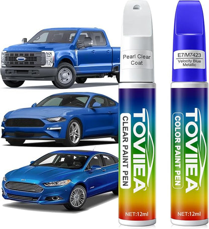 Velocity Blue Metallic(E7/M7423) Touch Up Paint Compatible with Ford,2-In-1 Car Scratch Remover Pen,Car Paint Scratch Repair Kit for Scratches,Chips & Nicks,2-PCS SET